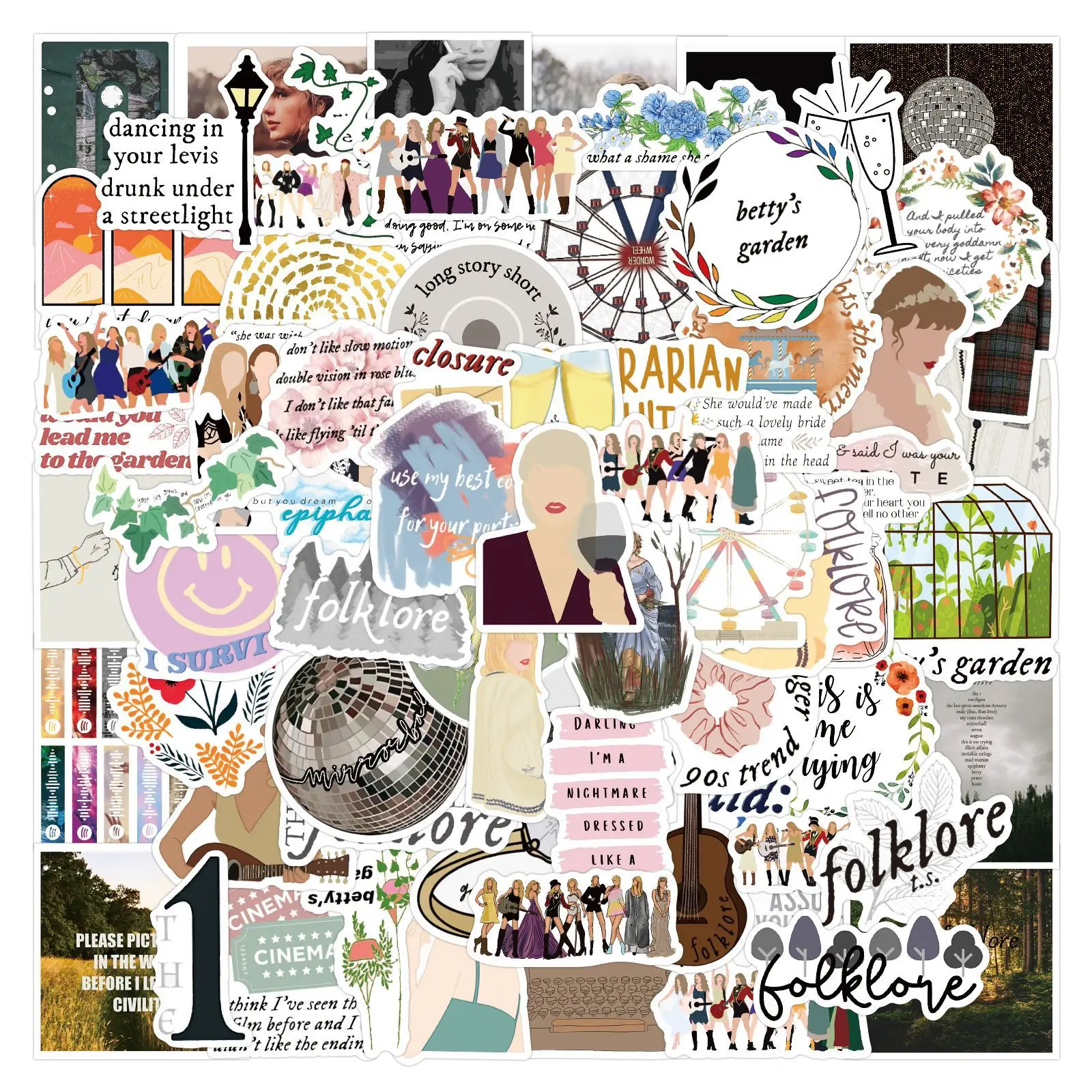 100 قطعة من ملصقات الفولكلور، ملصقات موسيقى تايلور، ملصقات تزيين ذاتية الصنع، ملصقات أكواب الماء المتنقلة