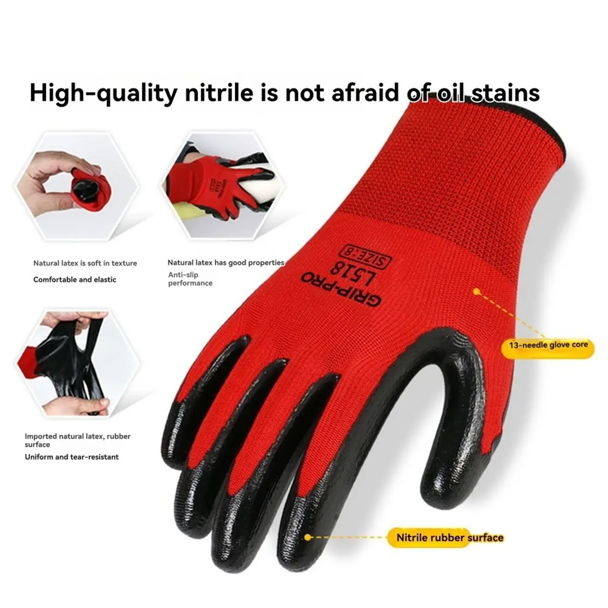 

Рабочие перчатки NMSafety PU1350, резиновое покрытие из полиуретана, EN388 4131X, 12 пар