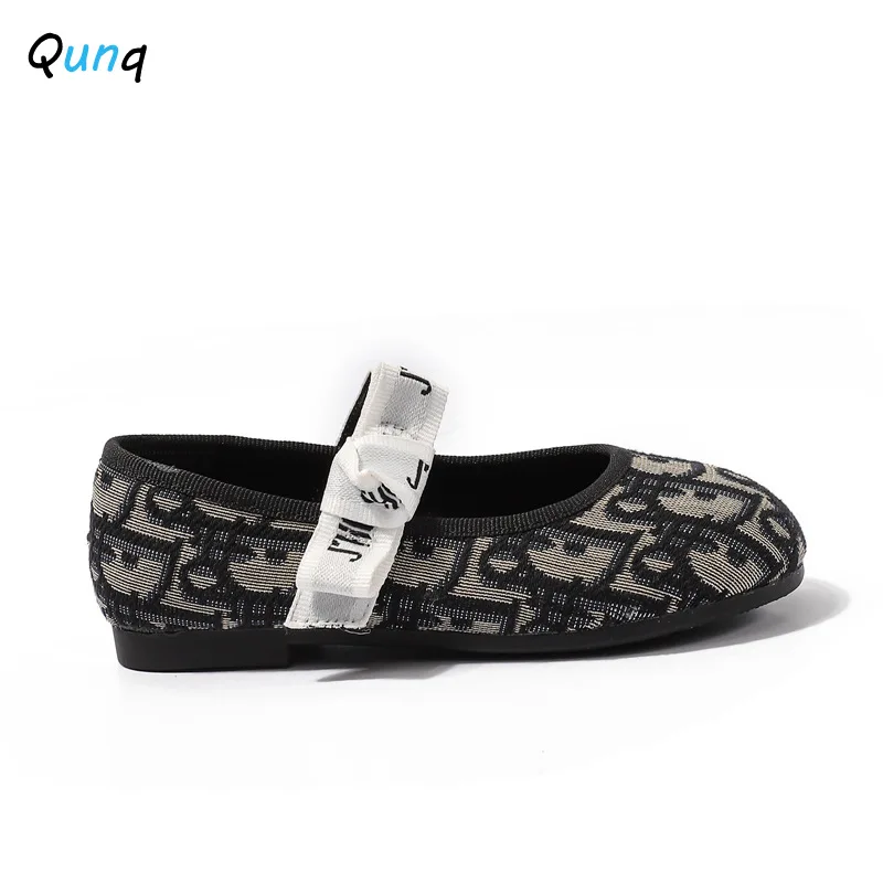 Qunq Spring Summer INS New Girls Plaid Splicing Lovely Princess Children\'s Single Shoes Breathable Fashion Casual Kids Shose