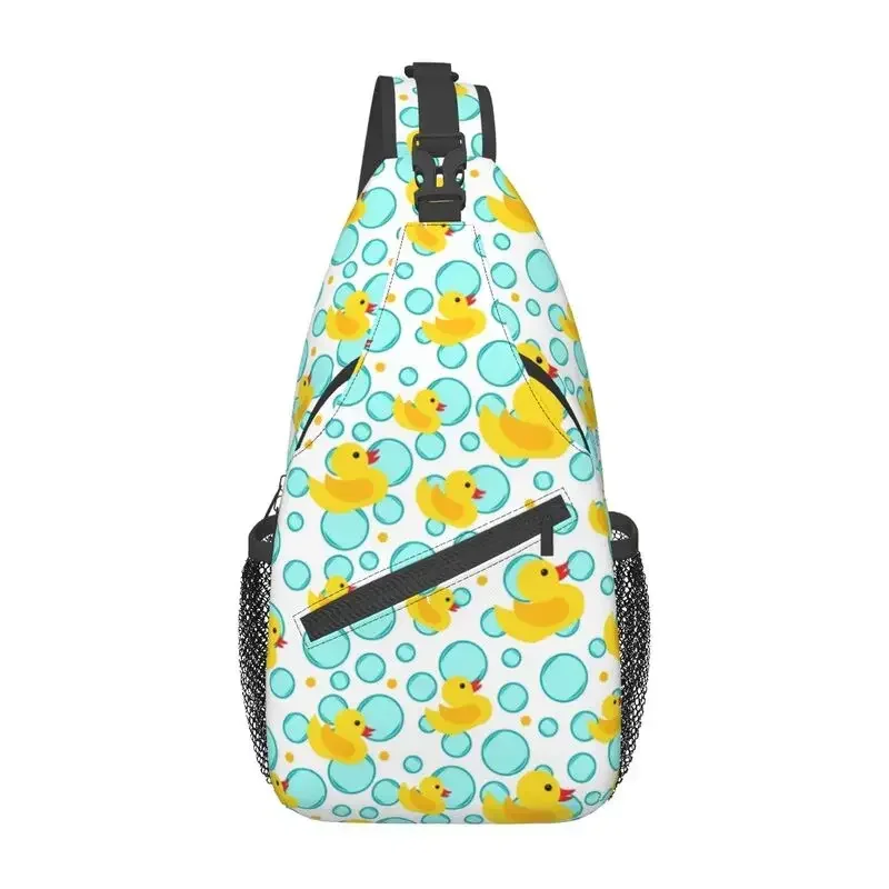 Fashion Yellow Rubber Ducks And Bubbles Sling Bag per ciclismo Camping Animal Crossbody Chest Backpack spalla Daypack