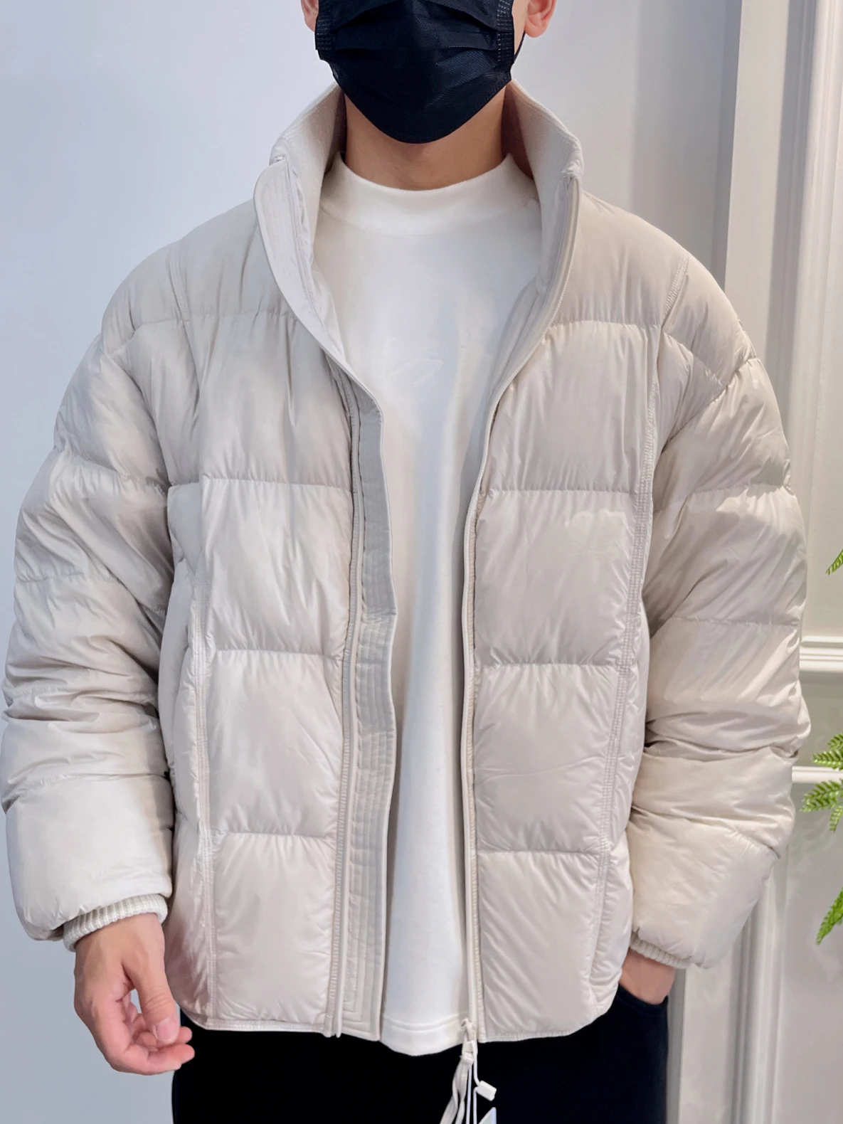 

Men's Winter Puffer Jaet Stand Collar Patchwork Knitted 90 White Du down Casual Lightweight Bread Sle Outerwear