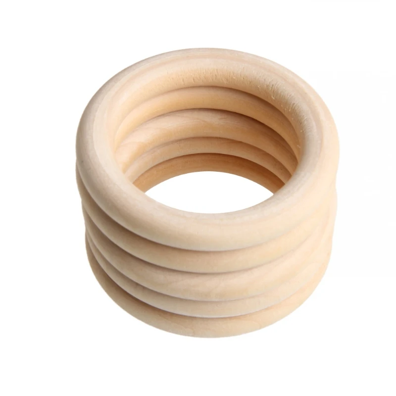 

Q0KB 5pcs Unfinished Solid Wooden Rings 70MM Natural Teether Macrame DIY Craft