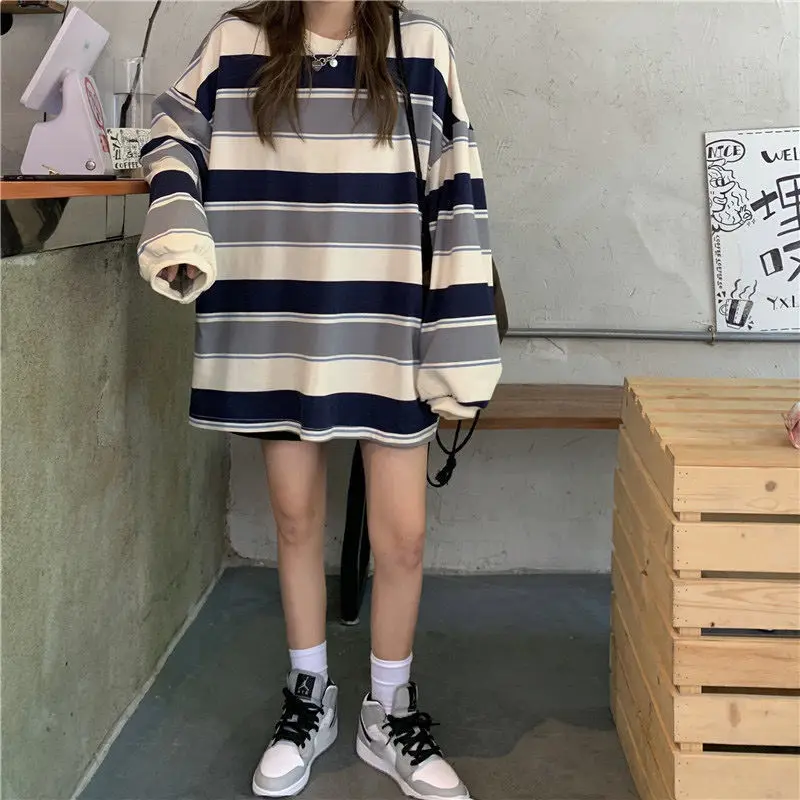 Striped Hoodies Women Korean Style Sweatshirt Fashion Long Sleeve Hoodie Autumn Tops Streetwear Harajuku Jumper Cotton Pullovers