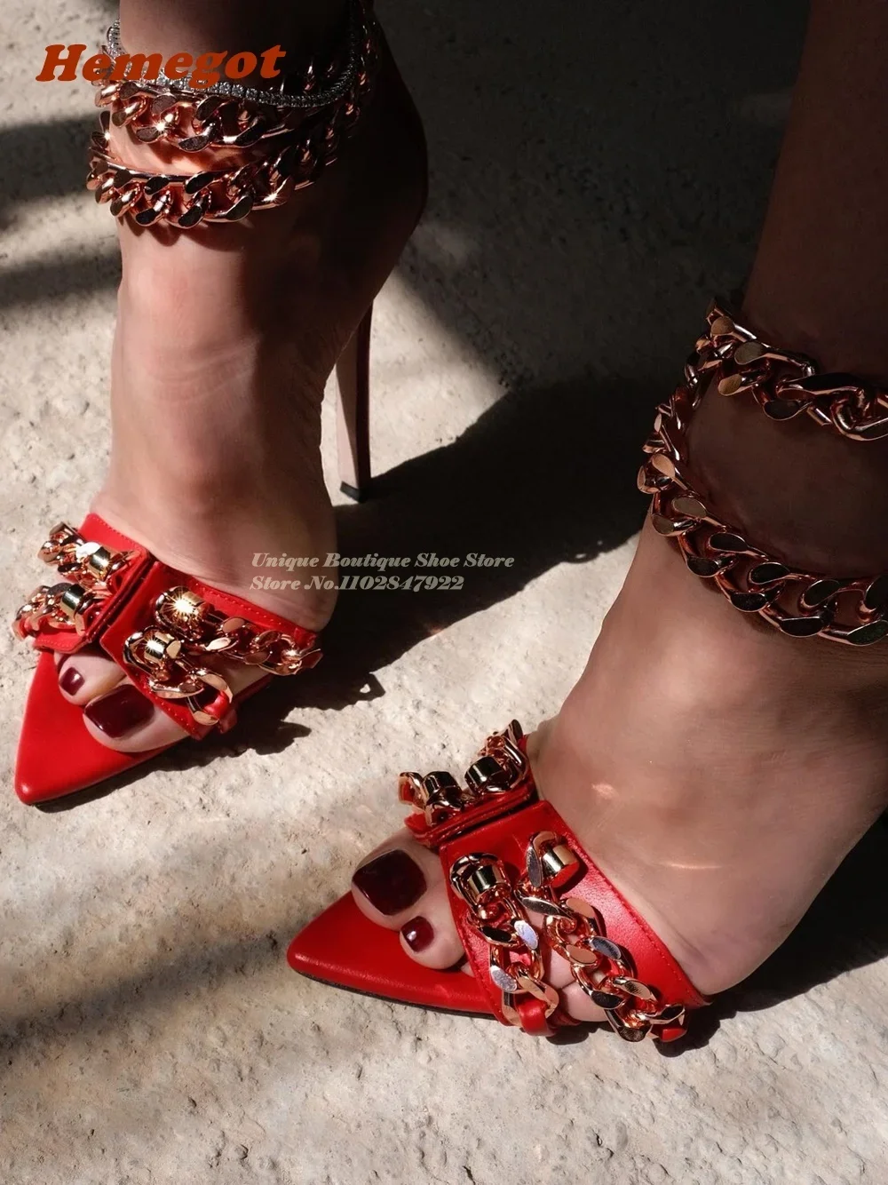 Black Metal Decor Sandals Open Toe Stiletto Heeled Women\'s Sandals 2023 New Summer Buckle Party Wedding Shoes Plus Size 46 Sexy