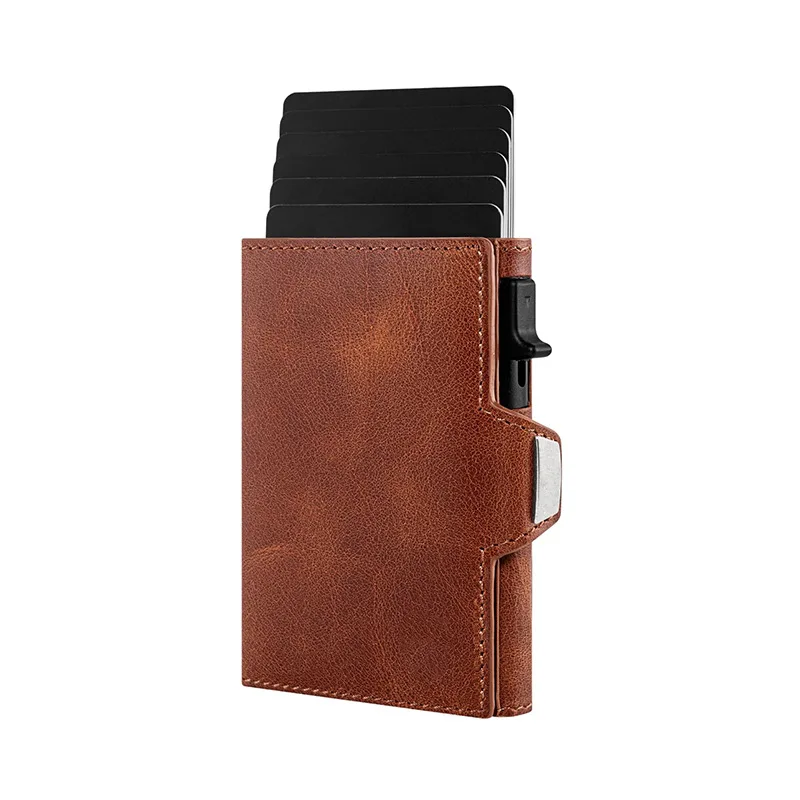 Men RFID Protection Card holder Metal Leather Automatic Pop Up Box Purse Multi-card Position Large Capacity Card Clip Portable