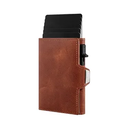 Men RFID Protection Card holder Metal Leather Automatic Pop Up Box Purse Multi-card Position Large Capacity Card Clip Portable