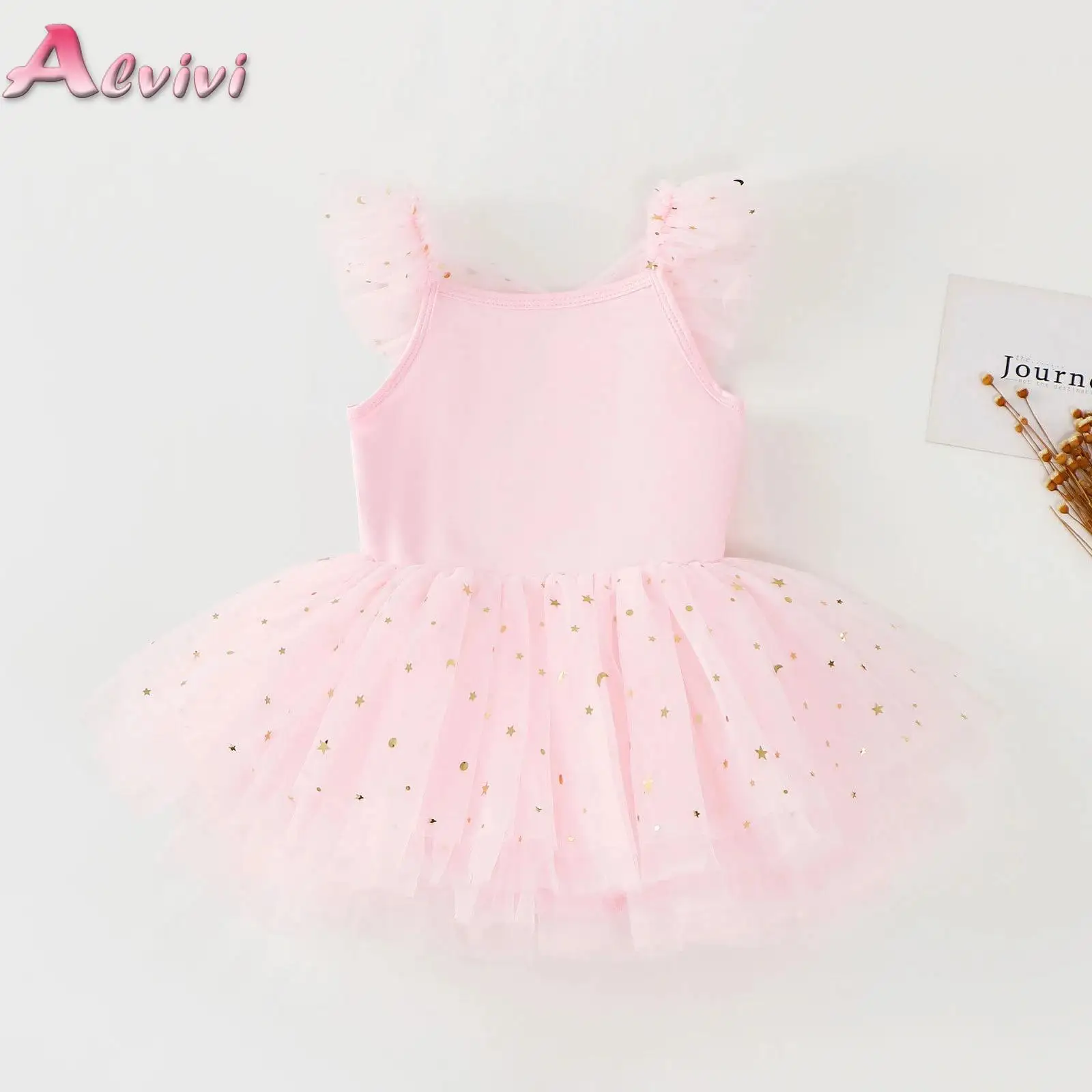 

Kids Girls Shiny Sequins Tulle Ballet Dance Dress Ruffled Sleeves Dress with Built-in Briefs for Ballet Practice Performance