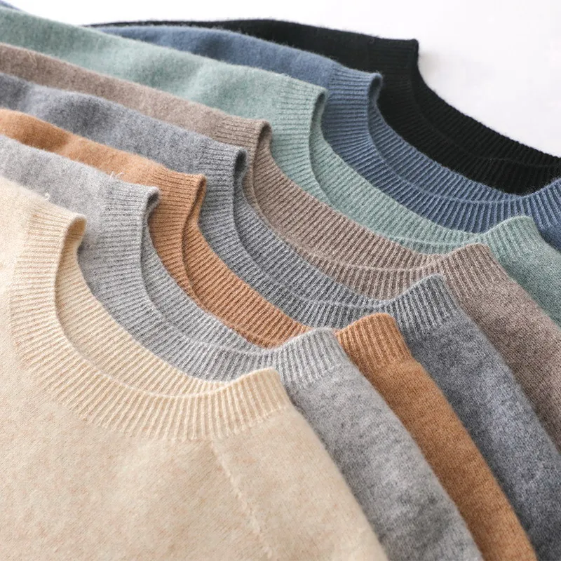 

High Qualtity Oversized Cashmere Knitted O-neck T-shirt for Men Short Sleeve Tee Solid Color Trend Leisure Grey White Black Blue