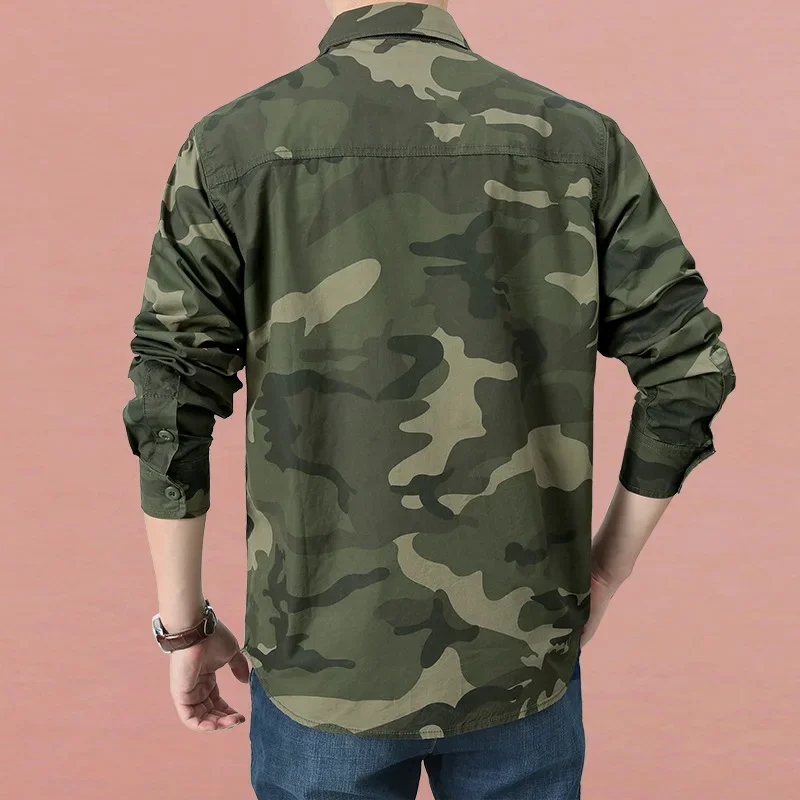 Men's Camouflage Tactical Shirts Cotton Relaxed Fit Long Sleeves Work Shirts With Pockets Outdoor Button Tops Shirt XT801