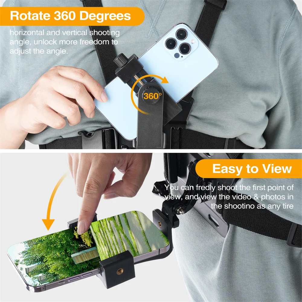 Phone Chest Mount with Universal Phone Holder Clip for Vlog Hands-Free Smartphone Chest Mount with Lanyard for Shooting