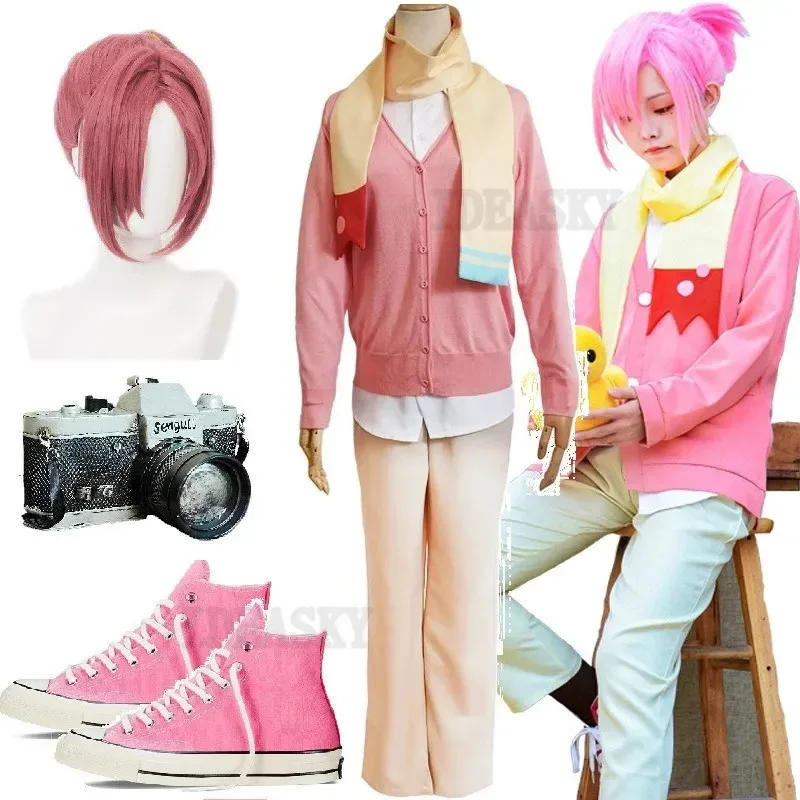 

Mitsuba Sousuke Cosplay Anime Jibaku Shounen Toilet Bound Hanako kun Cosplay Costume Pink Wig shoes Camera propsUniform