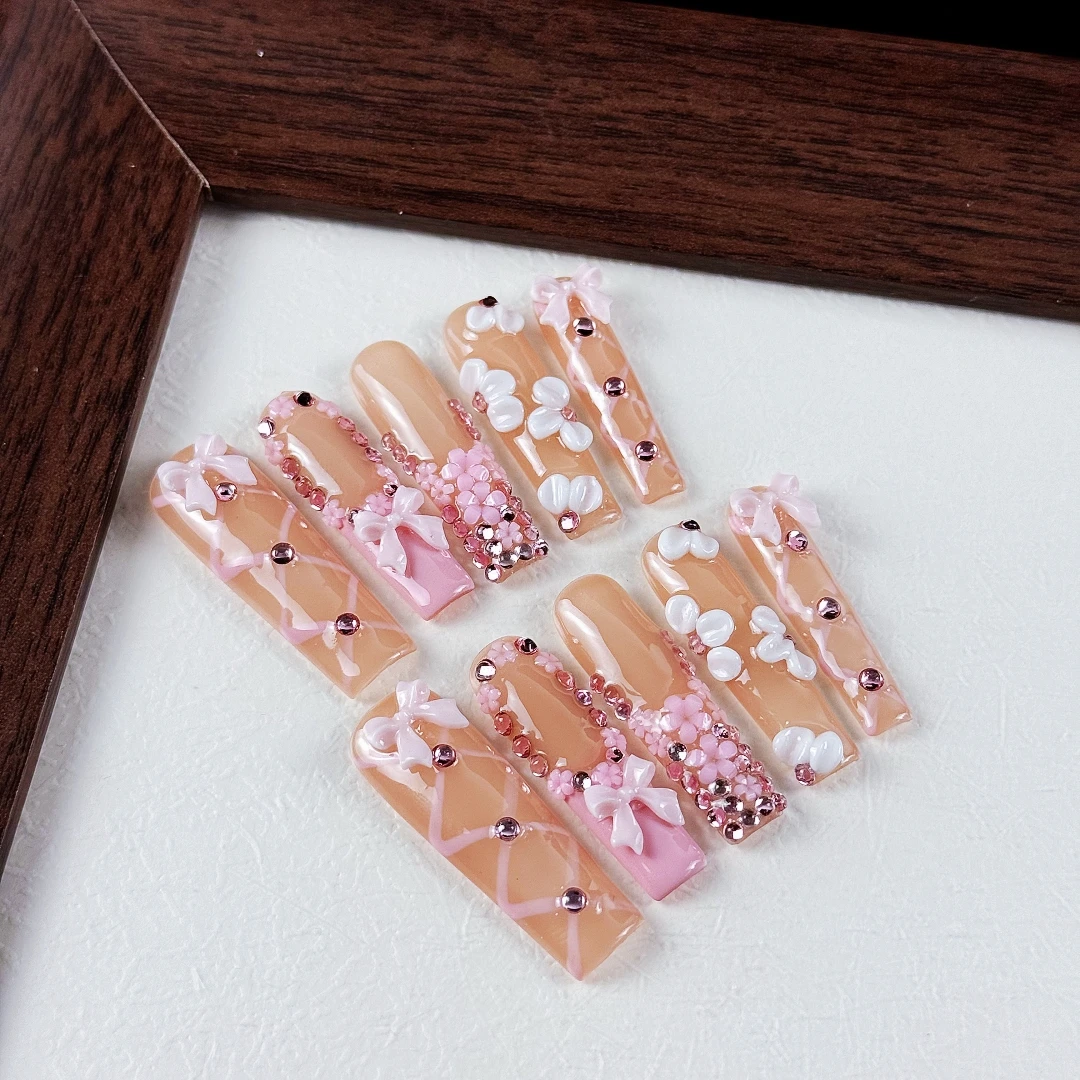 10pcs High-end Princess-style girl's version, hand-painted three-dimensional bow, ballet-style strap, with tiny diamond handmade