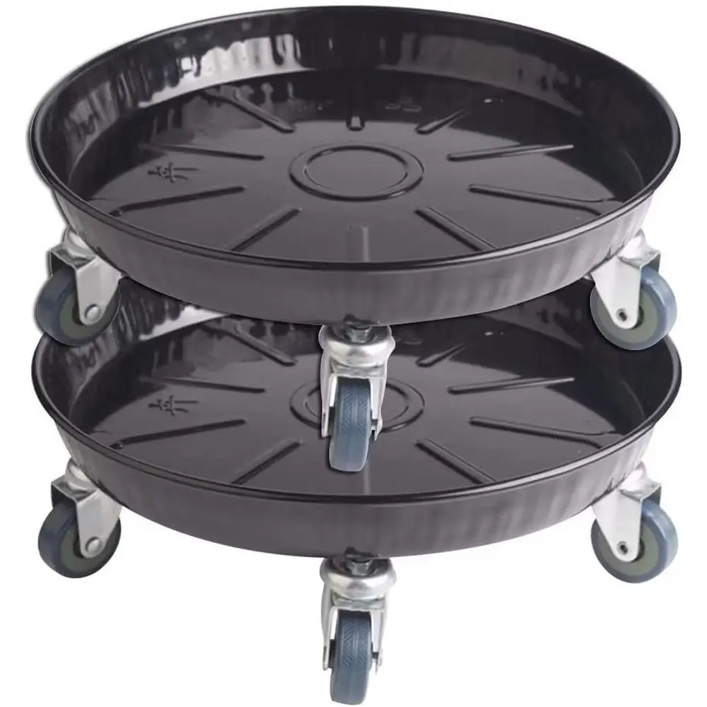 

Heavy-Duty Lockable Wheel Plant Stand, Indoor/Outdoor, Large Rolling Caster Planter Caddy, Metal Tray, Black