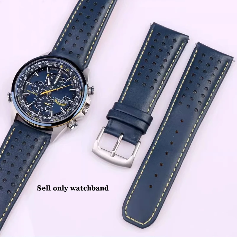 

Ремешок для часов из натуральной кожи, мужской ремешок для часов Citizen AT8020-54L/JY8078, синий браслет для часов с пряжкой из нержавеющей стали, 22 мм, 23 мм