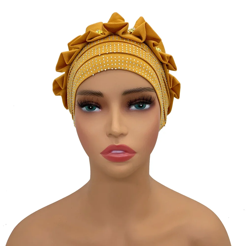 Muslim Headscarf Bonnet Lady Wrap Head Hat Turbante Mujer Ruffled Turban Cap for Women Summer African Head Wraps