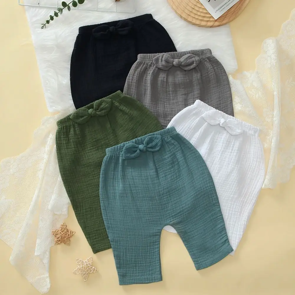 

5 штук базовых легких в надевании брюк для малышей (для мальчиков и девочек), удобные хлопковые леггинсы для малышей, милый дизайн с бантом