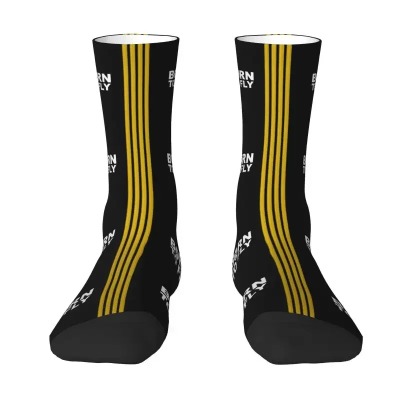 

Born To Fly Captain Stripes Flight Pilot Socks for Men Women Stretch Summer Autumn Winter Aviation Aviator Airplane Crew Socks