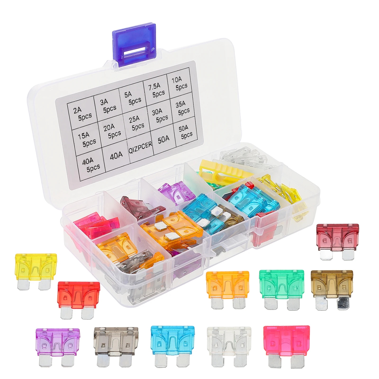 

60pcs Fuse Kit Truck Mini Auto Rv Motorcycle Fuses 2A 40A Mini Fuse Kit Blade Durable Replacement Accessories