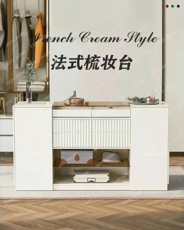 

JJFrench Cream Wind Solid Wood Dresser French Retro Makeup Table Bedroom Storage Cabinet Makeup Table
