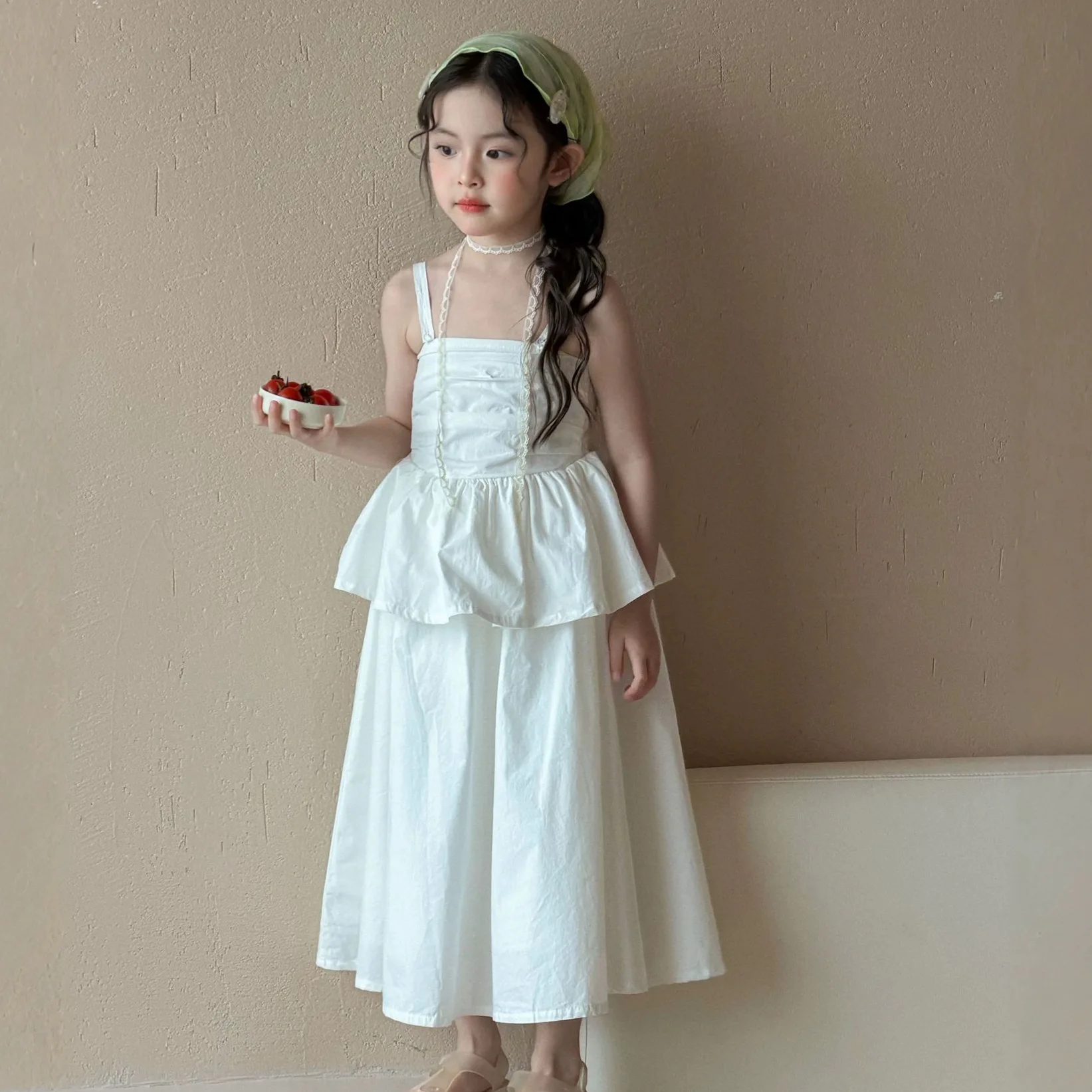 Girls Dress 2026 Summer New High-end Korean White Camisole Skirt Cake Skirt Princess Vest Skirt