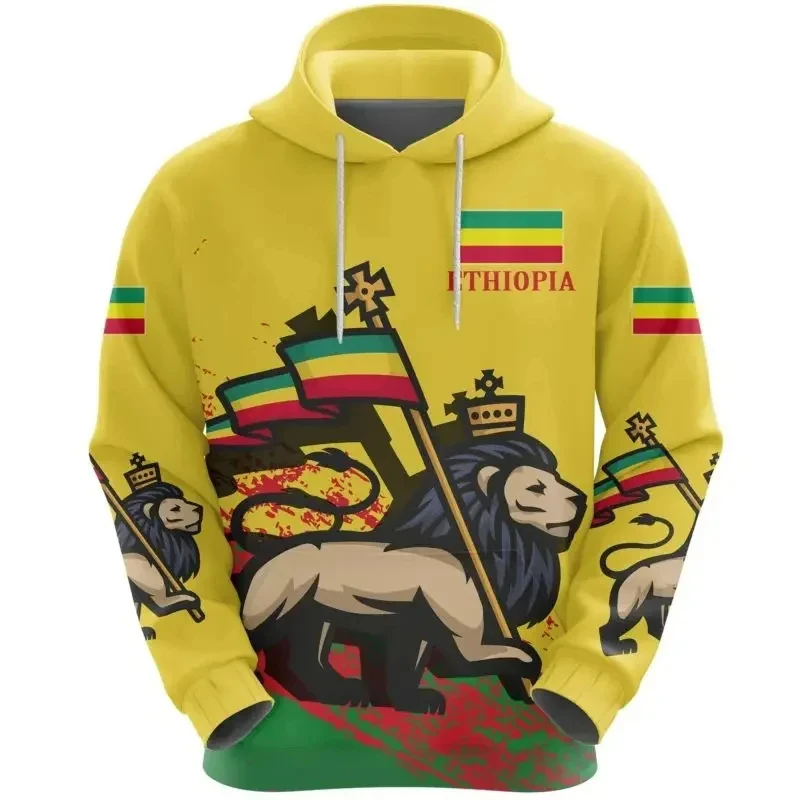 Africa Ethiopia Flag Reggae 3d Print Hoodie Men Retro Tribe Lion Graphic Sweatshirt Street Long Sleeve Hoody Casual Kids Hoodies