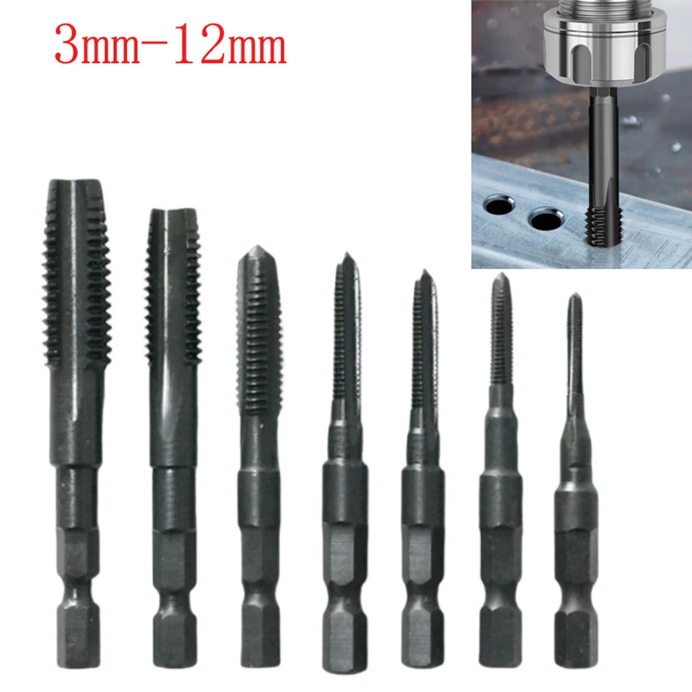 

7pcs 3-12mm Hand Tap Hexagonal Shank Machine Electric Drill Head Straight Slot Tapping Tap Hand Tools Thread Drill