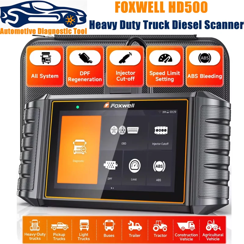 FOXWELL HD500 24V Heavy Duty Truck Diagnostic Tools All System DPF Regen Injector Cutoff ABS Bleeding OBD2 Diesel Trucks Scanner