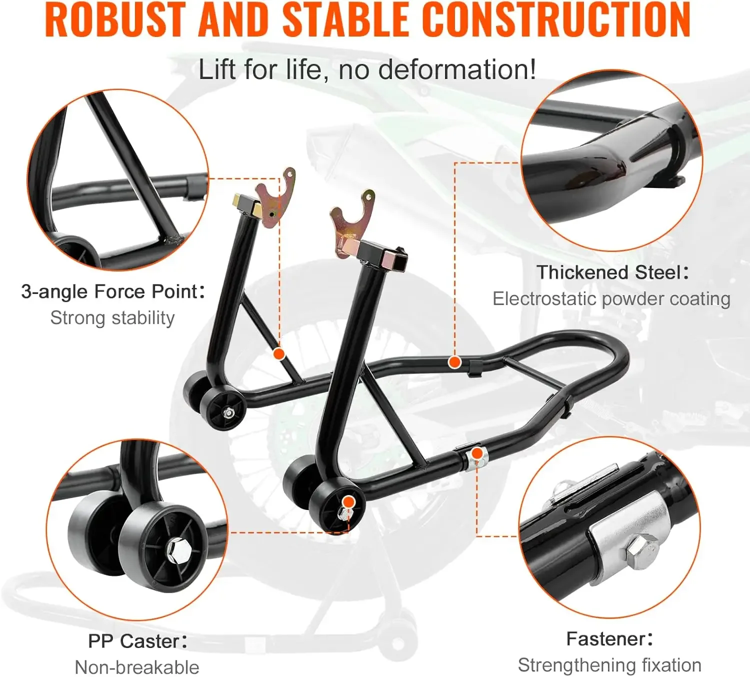 Motorcycle Stand Lift, 850lbs Front Rear Combo Stand Lift Stand, Front Wheel Fork Stand, Rear U+L Fork Swingarm Spool Stand