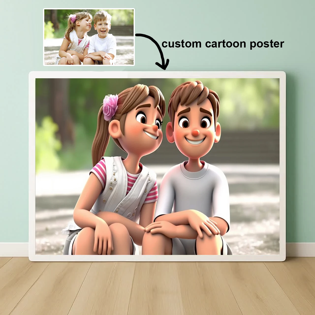 مخصص الكرتون نمط الكرتون صورة شخصية جدار الفن الأعمال الفنية الرقمية للأزواج العائلات والحيوانات الأليفة هدية فريدة من نوعها قماش المشارك