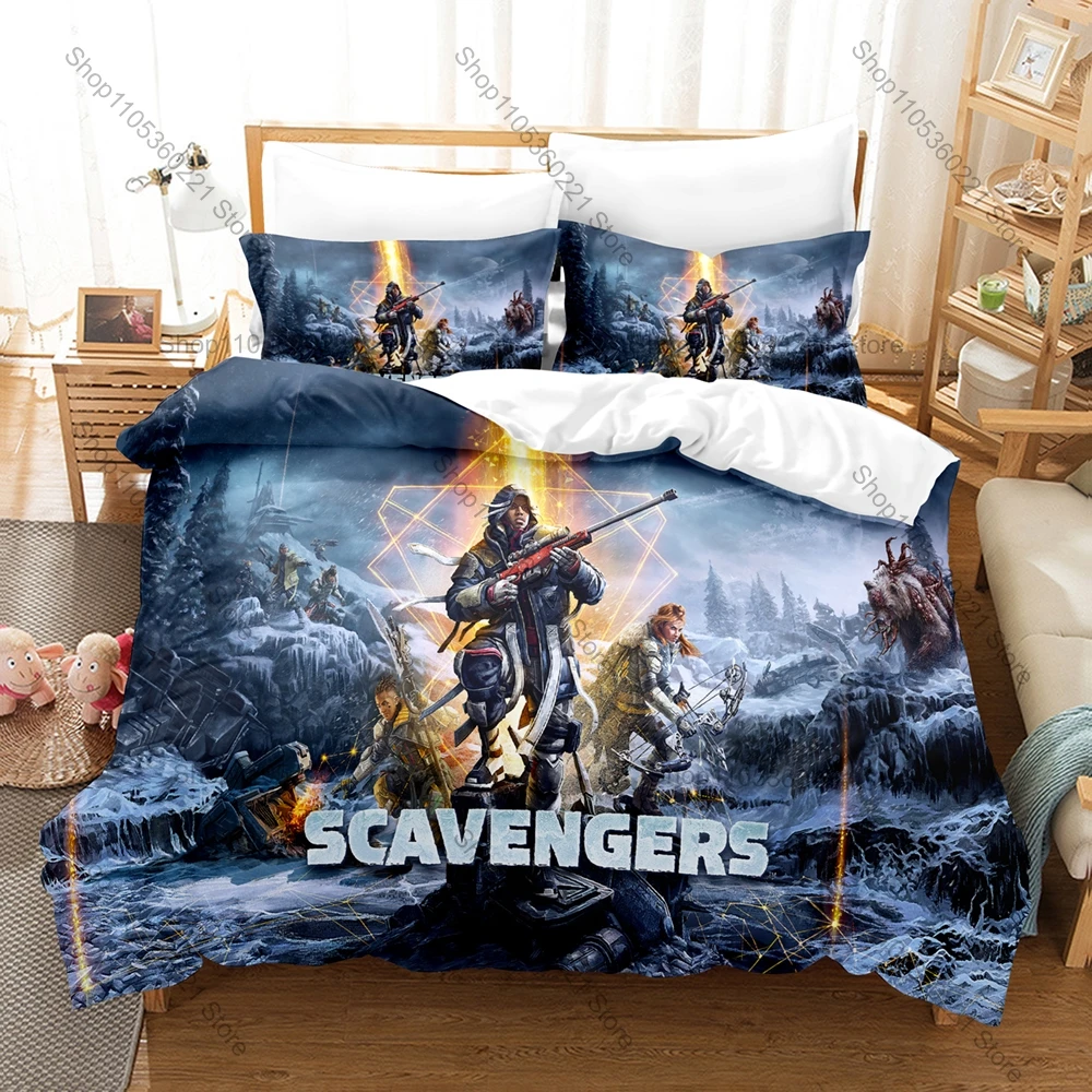 Cool Scavengers Game Bedding Set Futuristic Battle Pattern Comfort Bed Linen For Gaming Fans Duvet Cover Two Pillowcase Home Dec