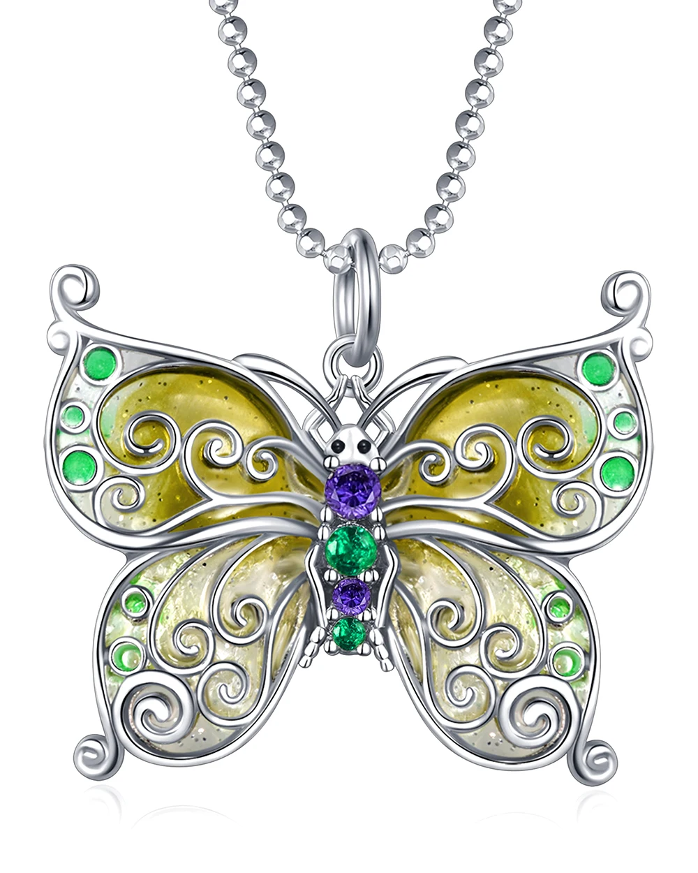 

925 Sterling Silver Cute Colorful Butterfly Pendant Gradient Enamel Insect Necklace Jewelry Mother's Day Gifts for Women Friends