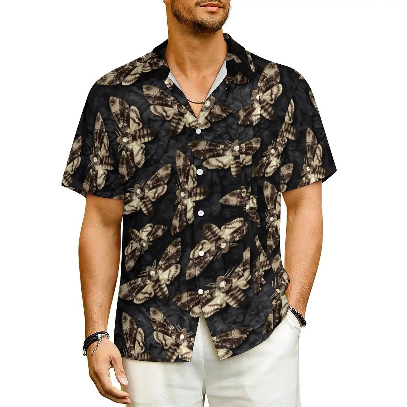

Goth Gothic Casual Shirt Death Head Moth Novelty Hawaiian Shirts Men Short Sleeves Vacation Street Style Print Oversize Blouses