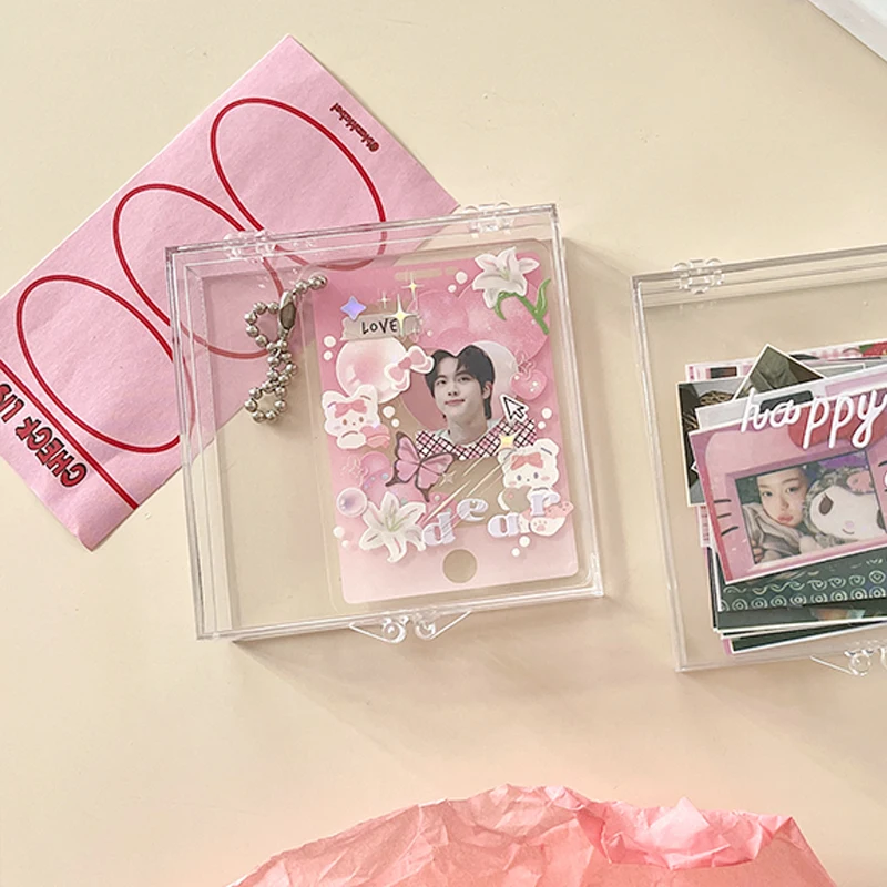 Acrylic Transparent Stickers Dispaly Storage Box Small Photocard Holder Protective Cover Square Gooka Storage Case Mini Gift Box