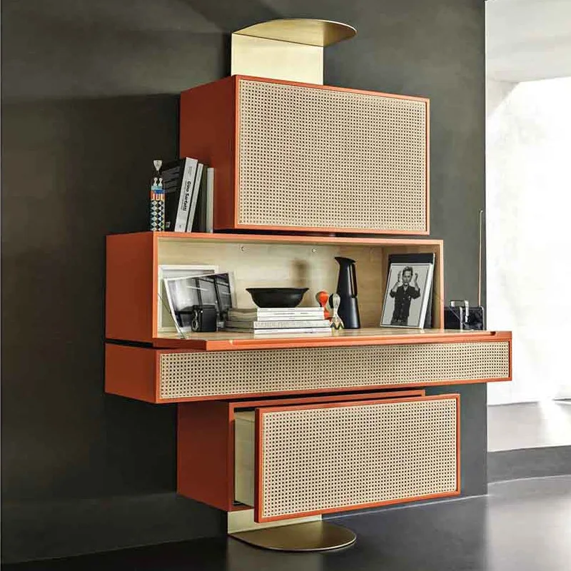 Wabi-sabi wind log furniture design wind side cabinet special-shaped rattan locker simple and profound