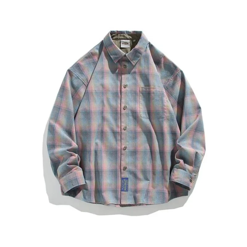 Pop Spring Long Sleeved Shirt Men Oversized Fashion Colorful Plaid Shirt Men Streetwear Korean Loose Casual Shirt Mens Retro Shi