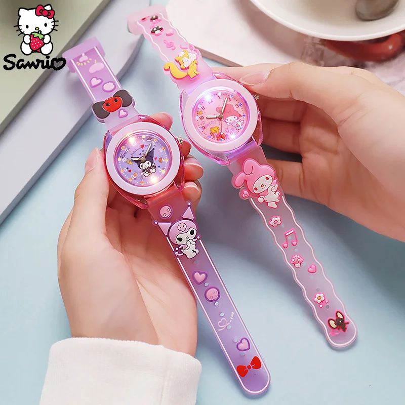 Sanrio Wrist Watch Cinnamoroll Quartz Watchband Y2K Hello Kitty Flash Watches Kuromi Clock My Melody Girl Gift Anime Figure Toy