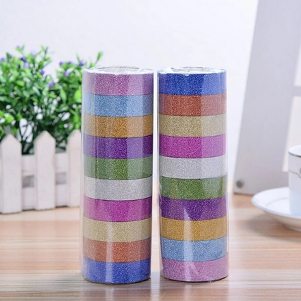 10 قطعة مجموعة شريط اشي سباركلي ألوان نابضة بالحياة قابلة لإعادة الاستخدام لاصق صياغة الزينة لأجهزة الكمبيوتر المحمولة المخططين المشاريع الفنية