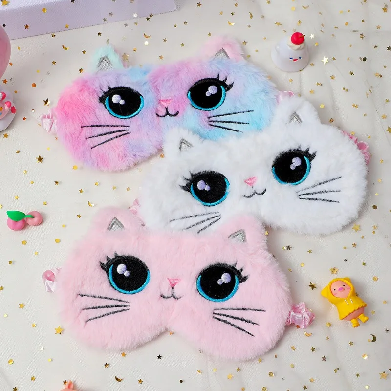 Cute Plush Sleep Mask Big Eyes Plush Eye Mask Kids Cat Cute Eye Mask Travel Rest Sleep Aid Eye Mask