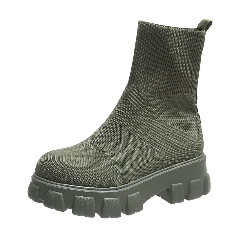 

2023 Autumn Winter Couple Shoes Women Thick-Soled Casual Large Size Red Knitted Short Boots Fashion Women Boots Size 36-41