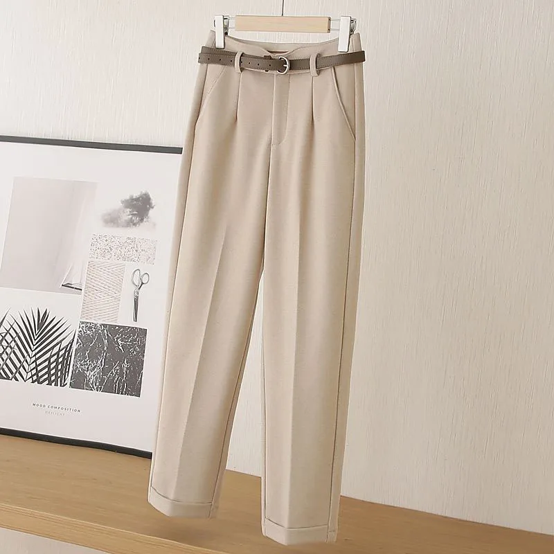 Autumn Winter New High Waist Warm Straight Pants Women Korean Fashion Harajuku All Match Trousers Vintage Casual Female Pants