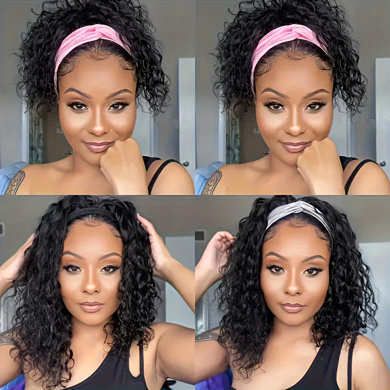 250% Water Wave Short Bob Wig Human Hair Cheap Clearance Headband Wigs For Women 8"-16"Full Machine Made Brazilian Remy Hair - view 4