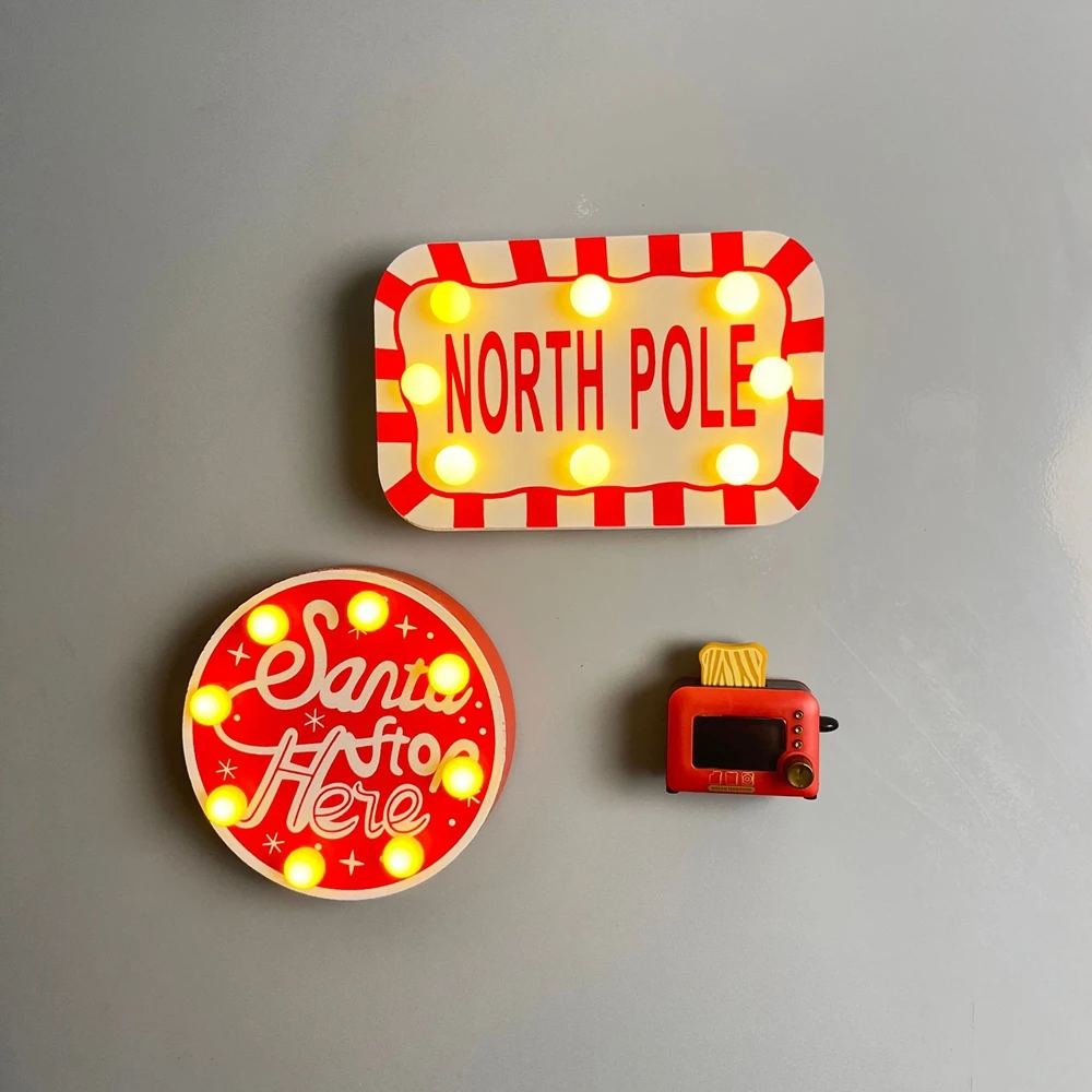 

Glowing Wooden Christmas Decorative Fridge Magnet LED Atmosphere Lamp Sign Roadway Light Home Garden Decorations Accessories