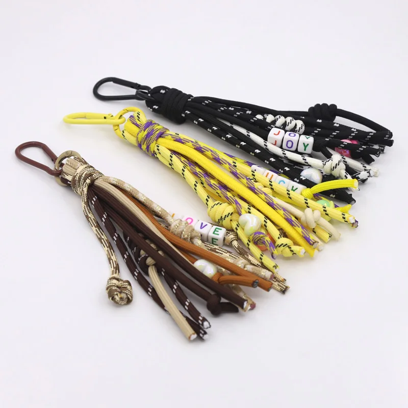 Modischer geflochtener Seil-Knoten-Schlüsselanhänger, trendiges Geschenk, DIY-Design, für Herren und Damen, Taschenanhänger, Quaste, Perle, Buchstabe, Liebes-Paar-Schlüsselanhänger – Detail 5