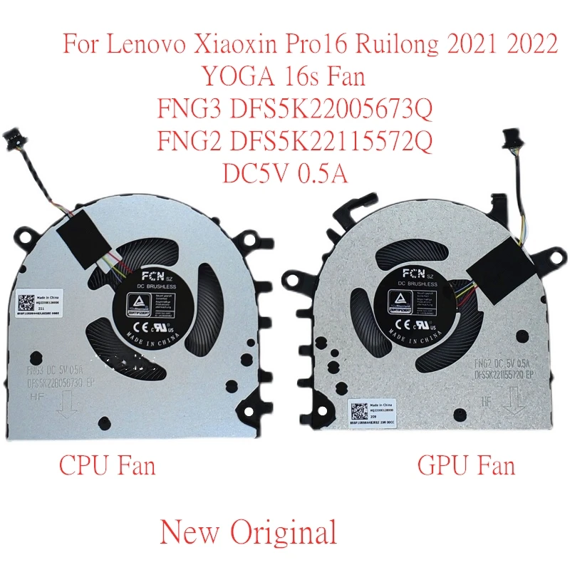 New Original Laptop CPU Cooling Fan For Lenovo Xiaoxin Pro16 Ruilong 2021 Fan FNG3 DFS5K22005673Q FNG2 DFS5K22115572Q DC5V 0.5A