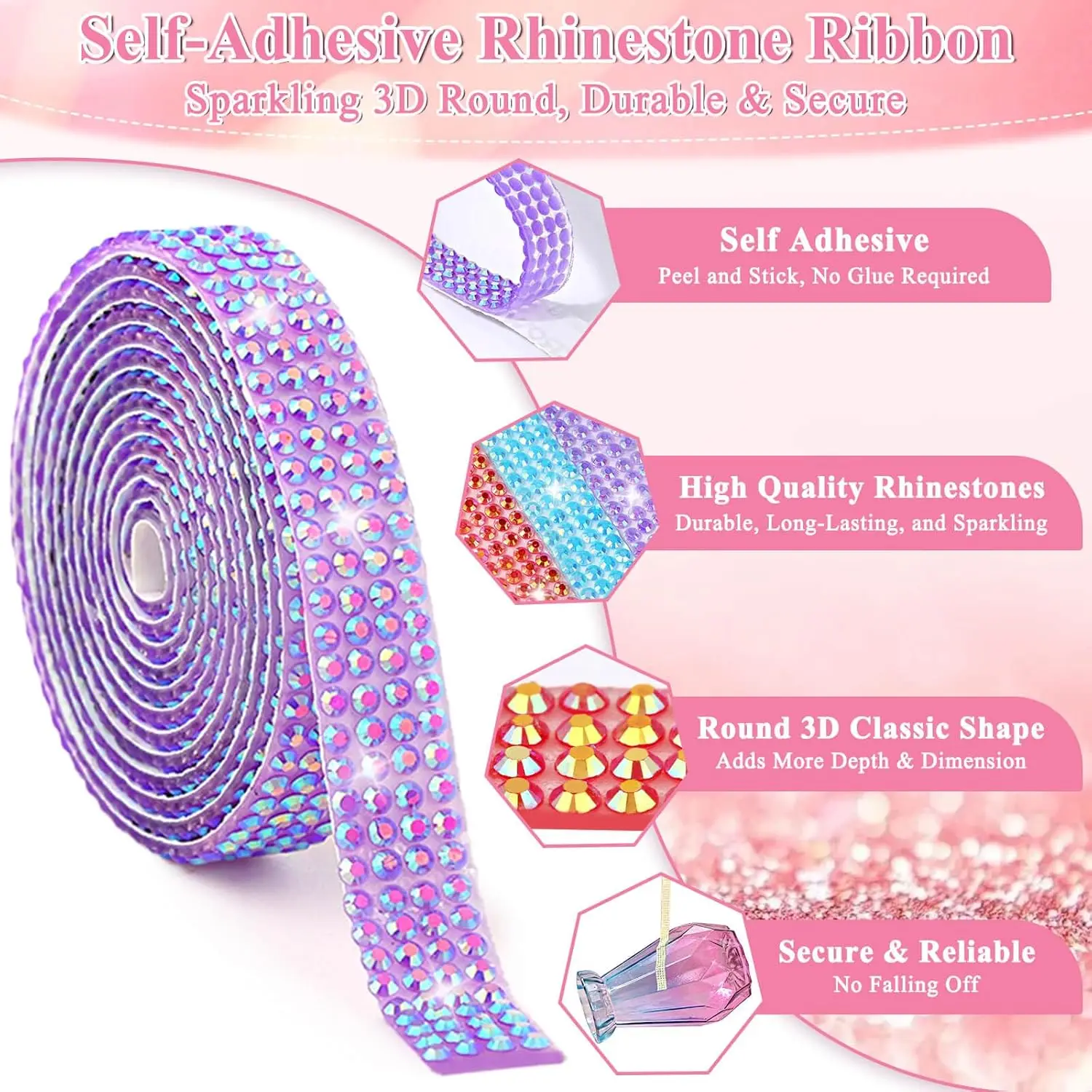 AB Bling Strass-Band Selbstklebende Aufkleber Kristall-Diamant-Strassstreifen für DIY-Basteleien Kleidung Handy Schuhe Auto-Dekoration – Detail 2