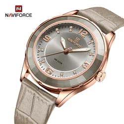 NAVIFORCE Reloj de moda para Mujer, relojes de pulsera de cuarzo resistentes al agua de calidad para Mujer, pulsera de cuero para Mujer, Reloj romántico para Mujer