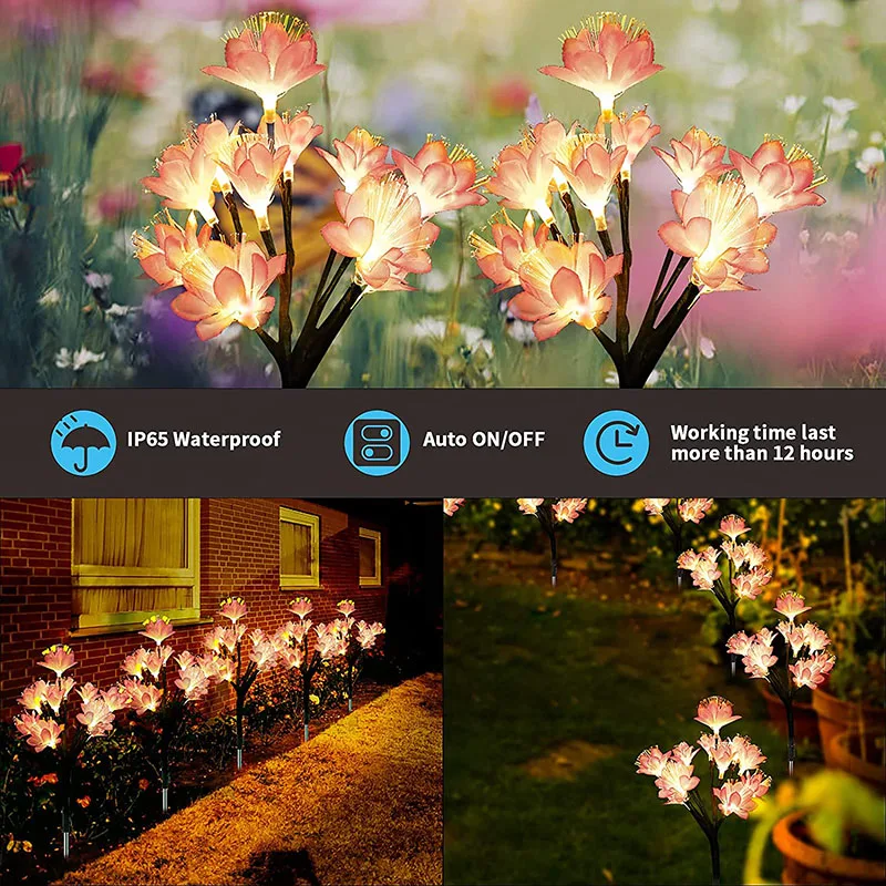 4 Pack Garden Lights Solar Flower Lights Outdoor Decorative  Solar Powered Waterproof 2 Lighting Modes Twinkling Landscape Yard