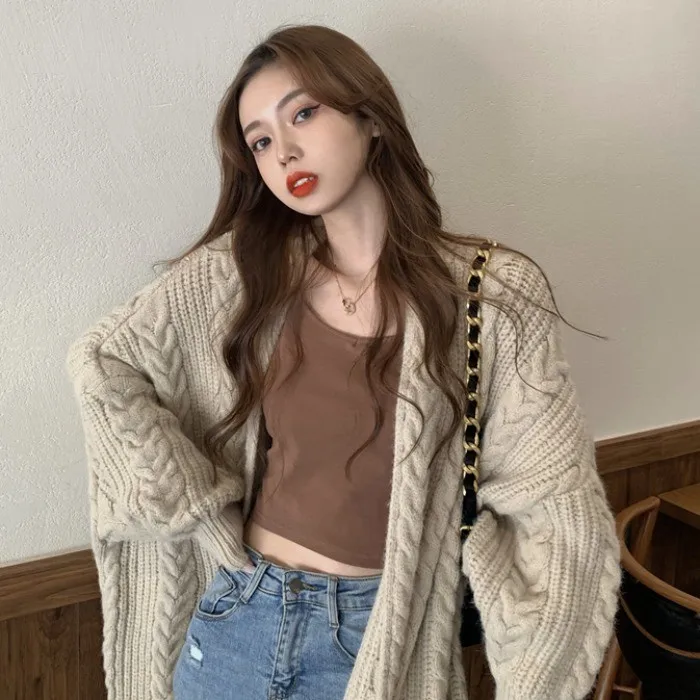 

Новинка 2022, женский свободный вязаный свитер Thiened, кардиган, длинное свековое круглое Ne однотонное пальто средней длины прямого кроя