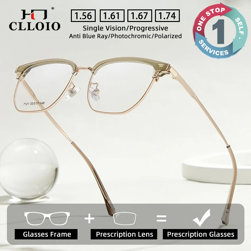 

CLLOIO Vintage Casual Style Prescription Glasses Anti Blue Light Alloy Eyebrow Frame Myopia Glasses Progressive Reading Eyewear