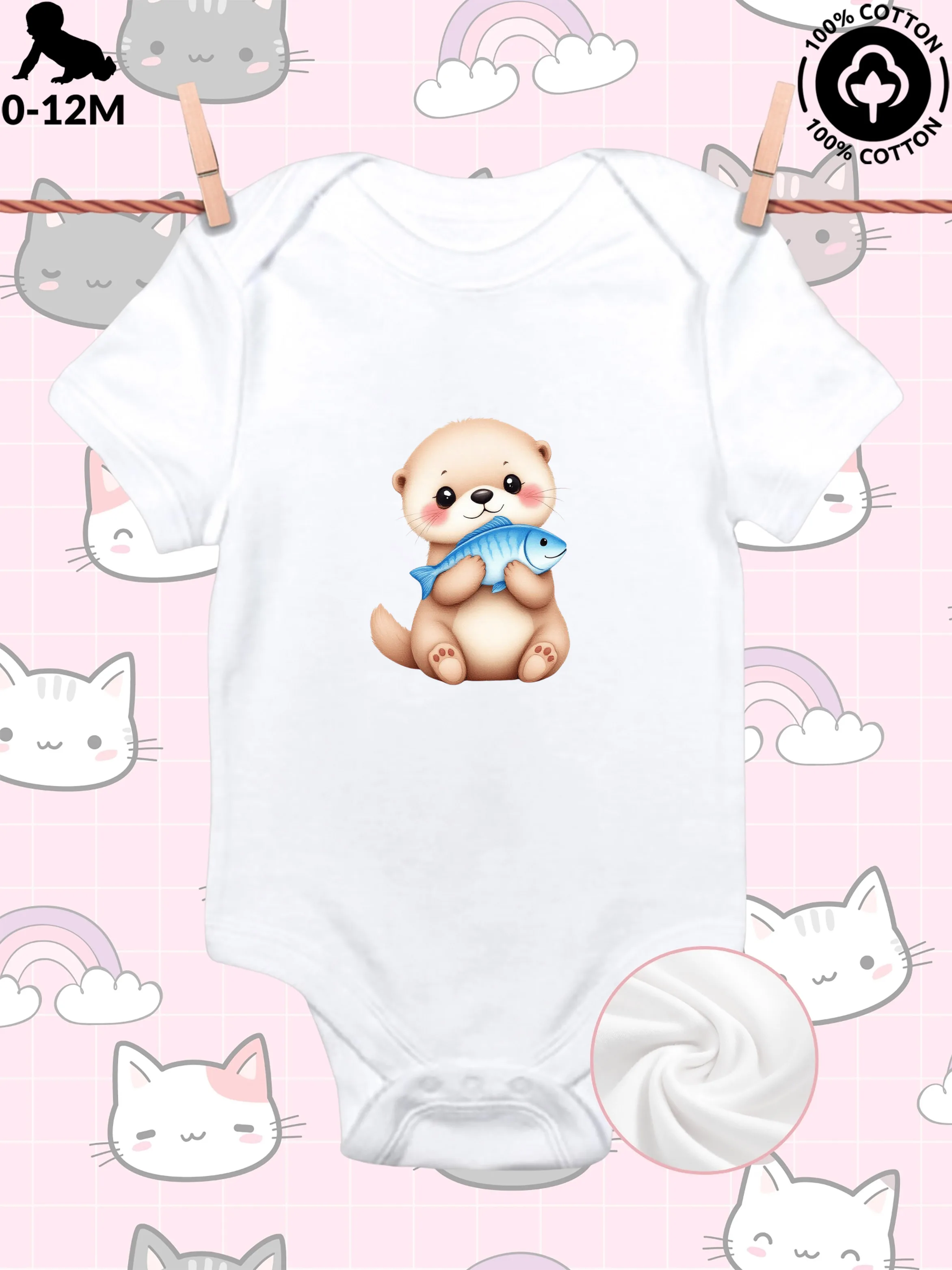 

Милый комбинезон для малышей с морскими животными 03, унисекс, из чистого хлопка, мягкий, всесезонный, белый, 190 г/м²